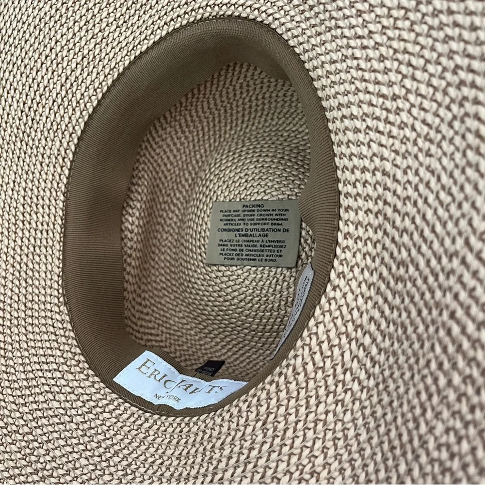 Eric Javits Bella Straw Sun Hat Blue and White Ribbon 5” Brim - Picture 4 of 4
